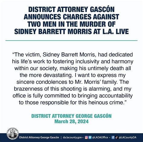 District Attorney Gascón Announces Murder Charges Against .